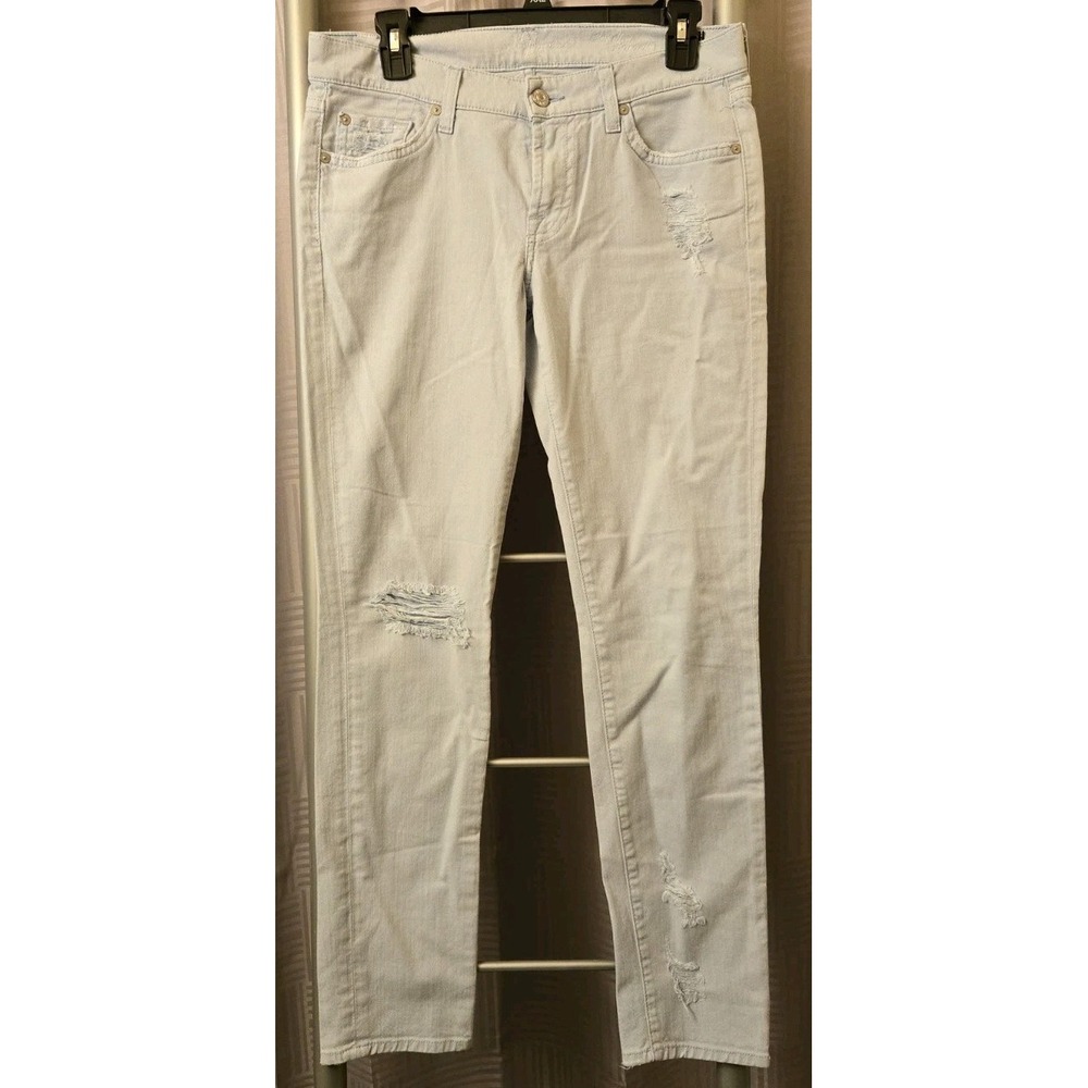 7 Seven‎ For All Man Kind Slim Cigarette Light Denim Distressed Jeans Size 27x29